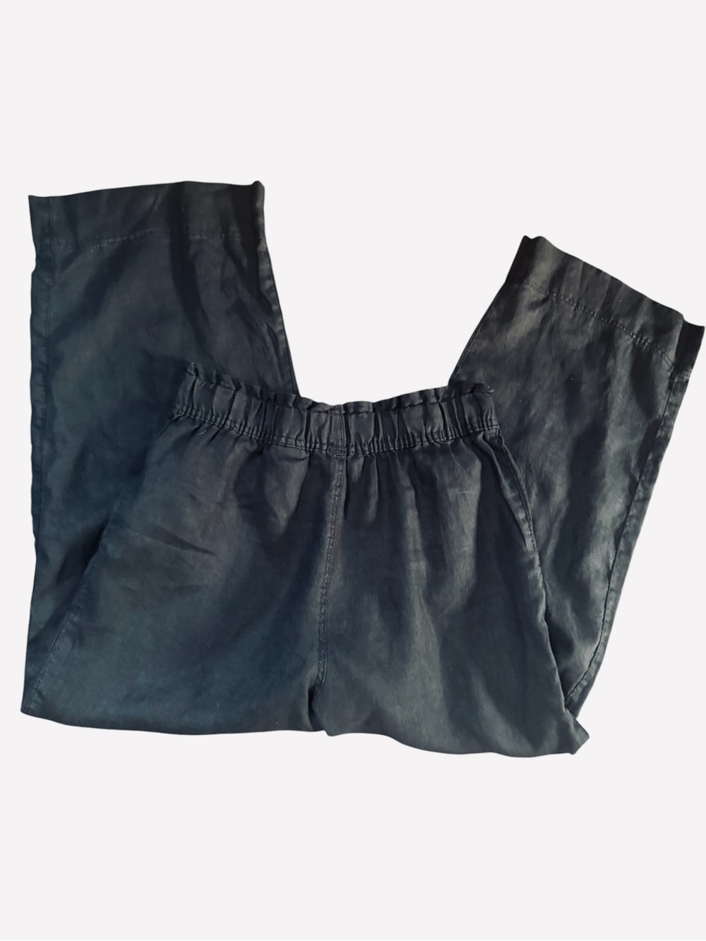 H&M Wide-Leg Elastic Waist Pants, Black, front linen lined pockets, cotton, Sm - Picture 7 of 9